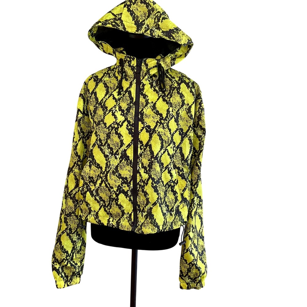 New‎ Look Sport Neon Snakeskin Windbreaker Hooded Jacket Womens Large Cropped